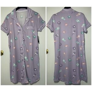 Derek Heart Women’s Lavender Print Button-Front Sleep-Shirt Size Small NWT